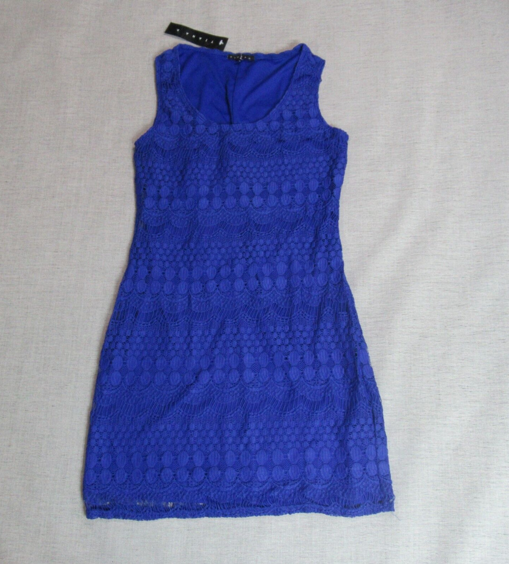 TIANA B Dress Womens Small Blue Crochet Lace A Line Cocktail Party Holiday NWT